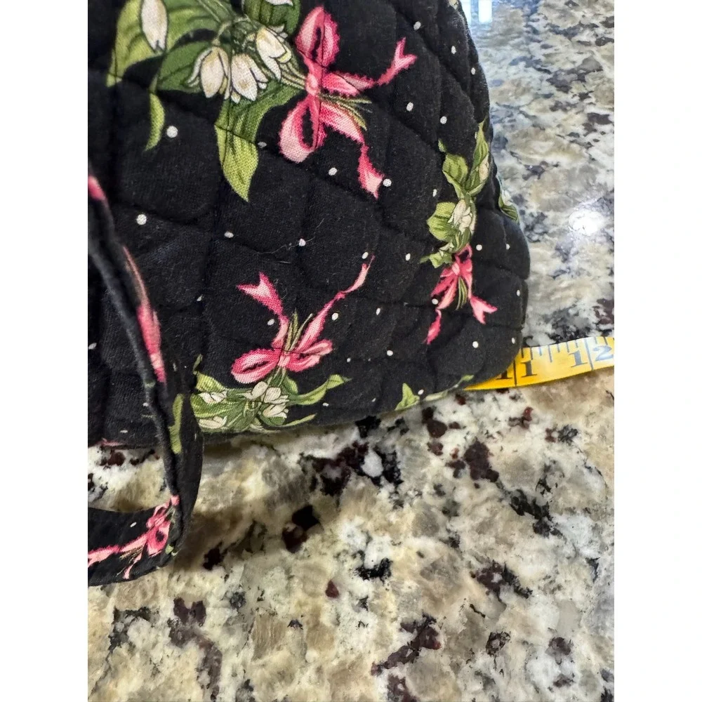 Vera Bradley Mayfair Floral Quilted Cotton Tote Bag Black Pink Green Made in USA